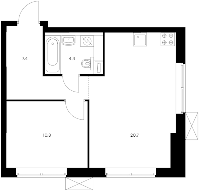 1-комнатная квартира 42.8 м², 10/12 эт., ЖК «Шкиперский 19»